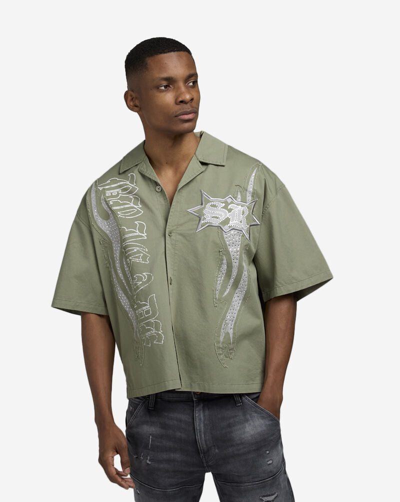 Smoke Rise Oversized Cropped Eagle Print Woven Top WH25292SN-BER Green 1