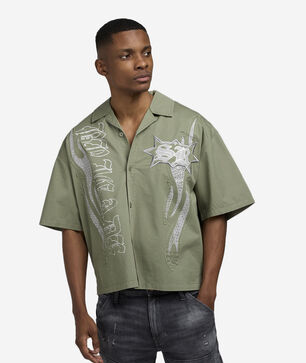 Oversized Cropped Eagle Print Woven Top