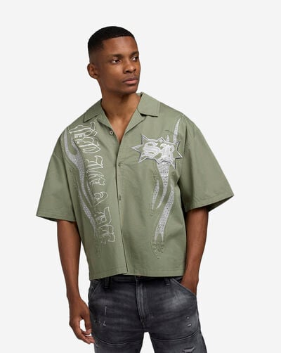 Oversized Cropped Eagle Print Woven Top