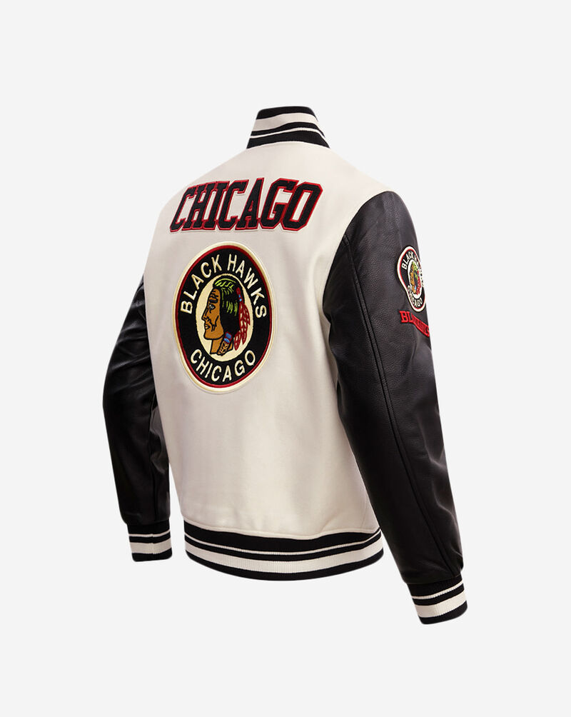 PRO STANDARD Chicago Blackhawks Retro Classic Rib Wool Varsity Jacket HCB667542-EBK cream 3