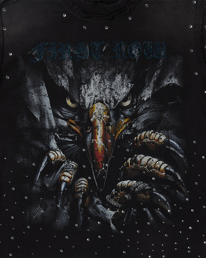 First Row Kids' 3/4 Sleeve Eagle Terry Rhinestone Tee FRBM3056 Black 2