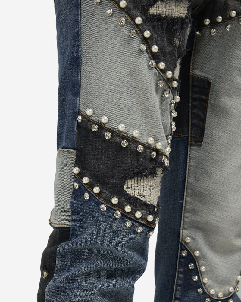 Decibel 5 Pkt Patchwork Pearl Rhinestone Jean DECWB487-IND Blue 3
