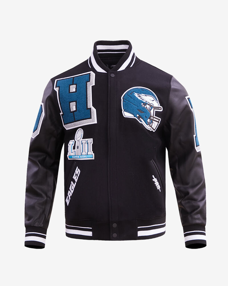 PRO STANDARD Philadelphia Eagles Mash Up Rib Wool Varsity Jacket FPE6410444-BLK Black 1