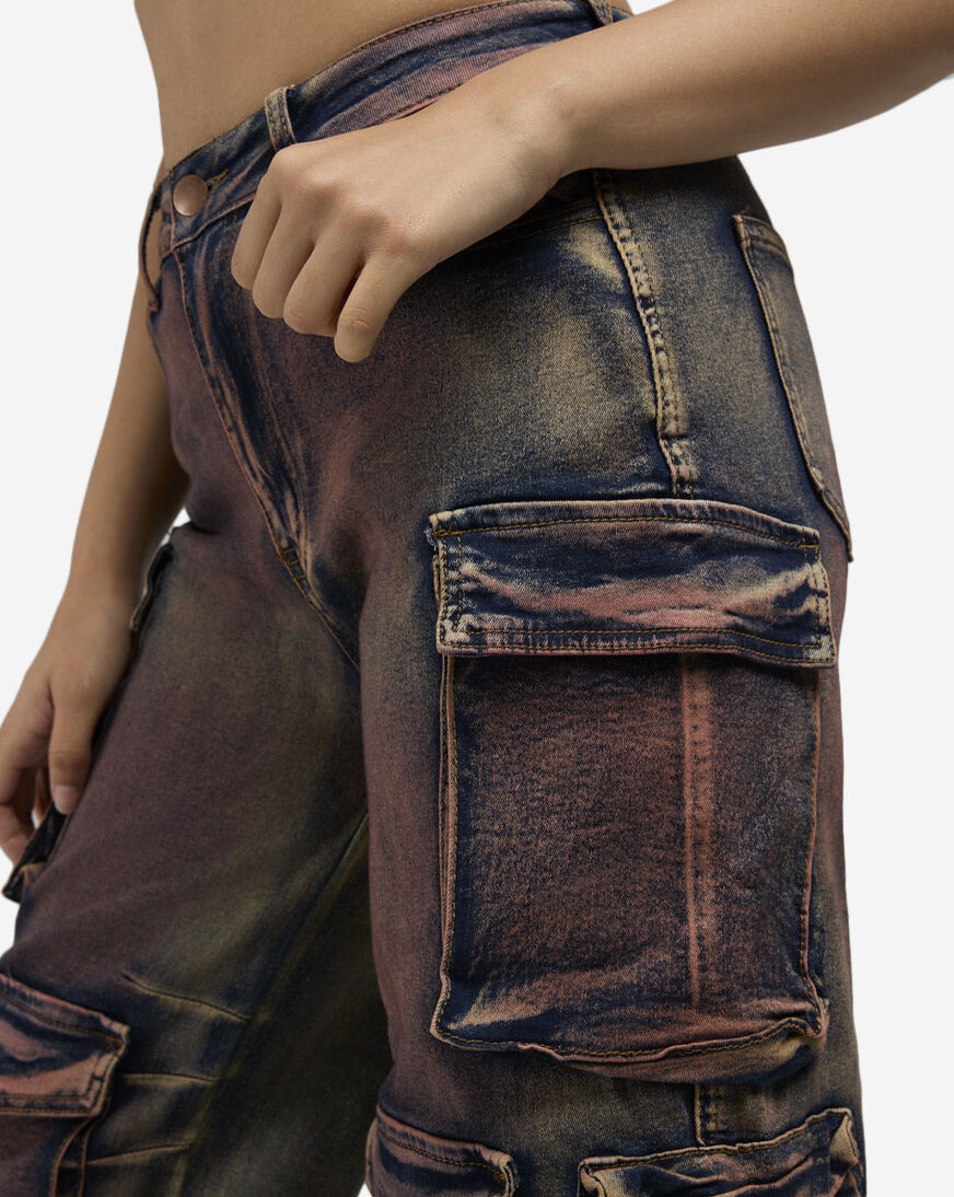 Shop American Bazi Colored Washed Cargo Denim RJH-5914-PNK pink
