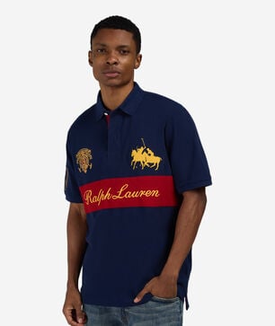 Basic Mesh RL Script Chest Stripe Polo Shirt