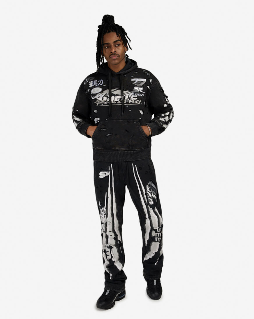 Shop Smoke Rise Racing Double Layer Hoodie FO26S428SN-BLK black