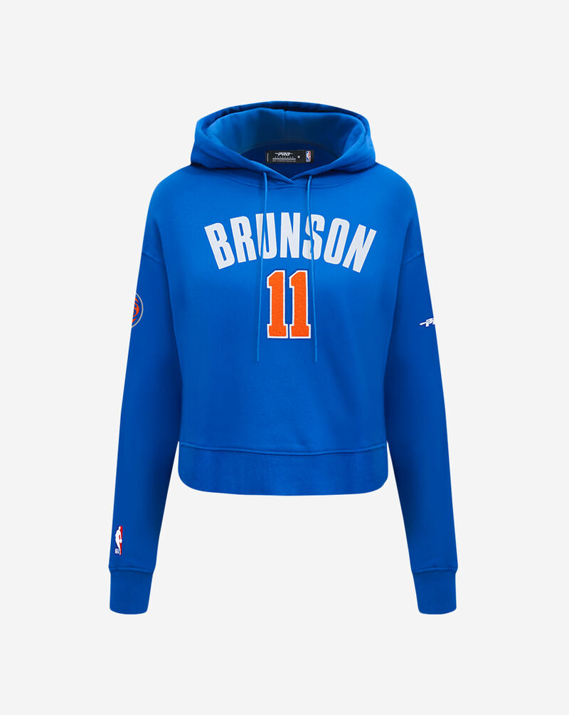 PRO STANDARD New York Knicks Jalen Brunson #11 Classic Player Name and Number Cropped Pullover Hoodie BNKC516805-RYB Blue 1