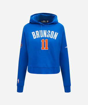 New York Knicks Jalen Brunson #11 Classic Player Name and Number Cropped Pullover Hoodie