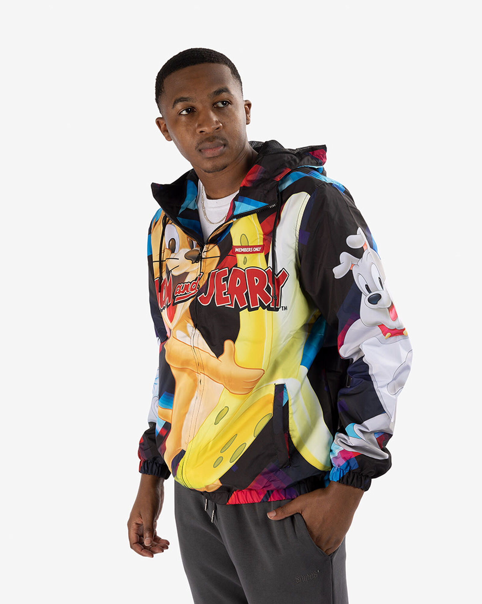 Tom and Jerry Freeze Max Graphic Satin Full-Snap Jacket - Black