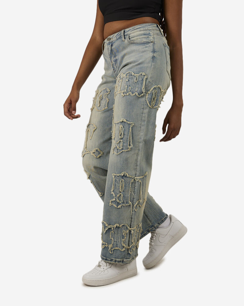 Applique Wide Leg Denim Jeans