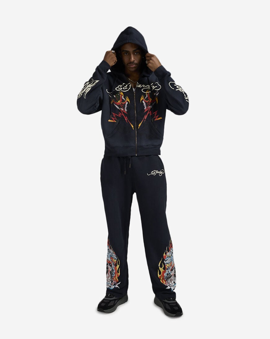 Shop Ed Hardy Tiger Flame Full Zip Hoodie EHM13036-NVY blue