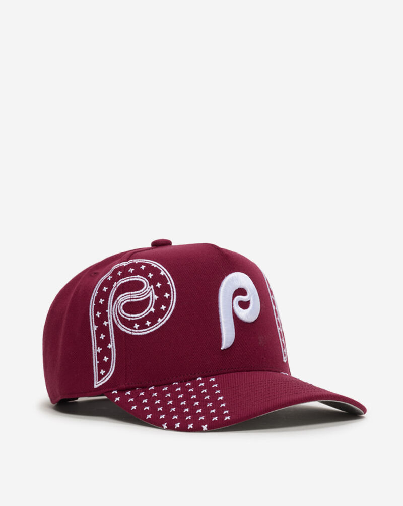 Mitchell  Ness Philadelphia Phillies Pro Pinch Triple Logo Snapback Hat HP19015-PPHMARO Red 1