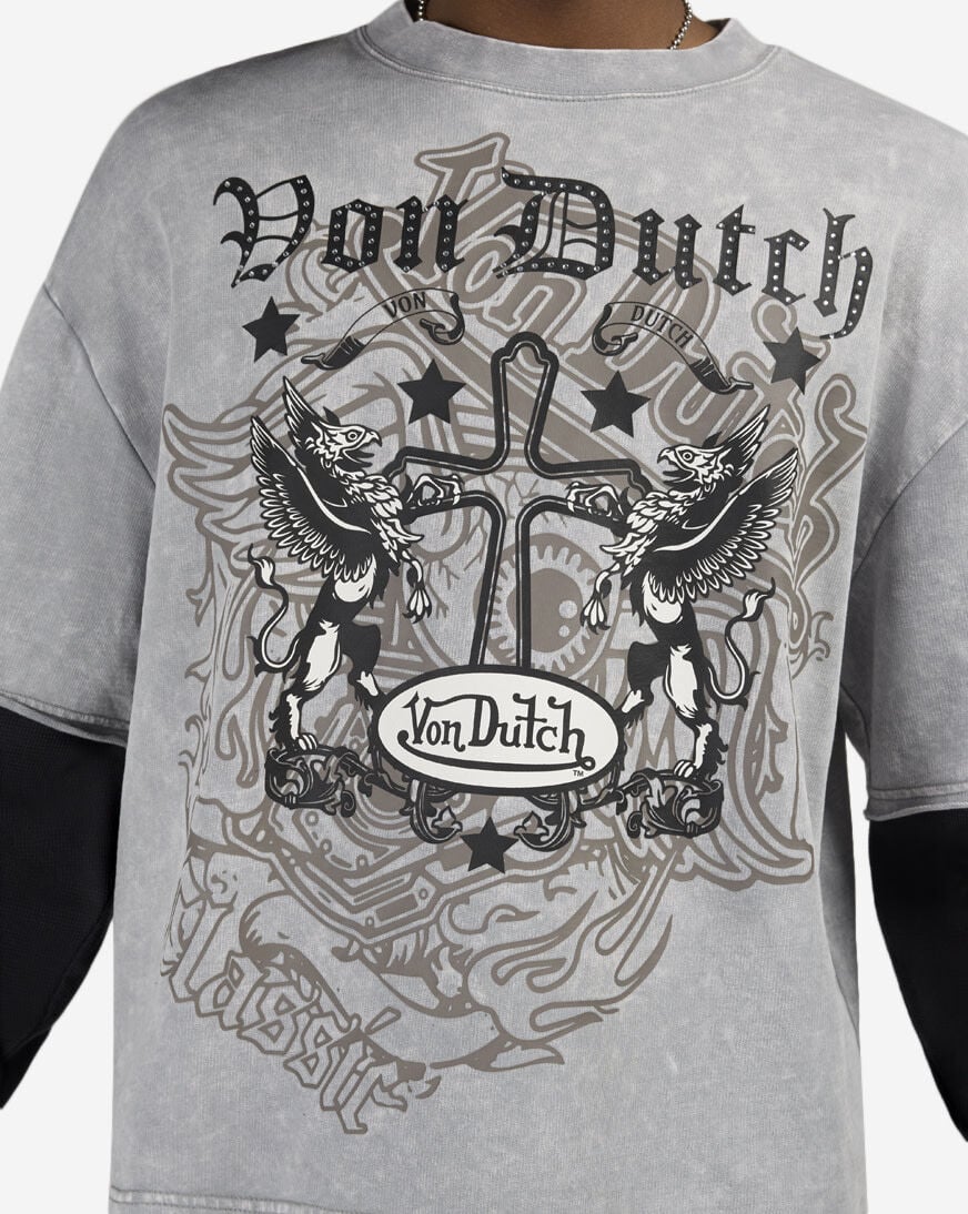 Shop Von Dutch Fleece Cross Logo Long Sleeve Boxy 2-Fer Tee
