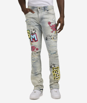 Stacked Flare Graphic Jeans