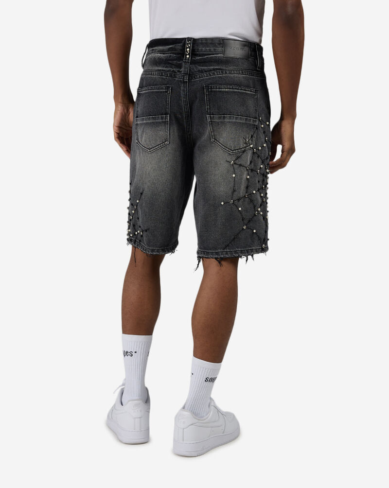 Decibel Spider Embellished Denim Shorts DECWB497-GRY Grey 2