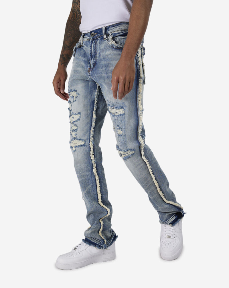 Semi-Stacked Frayed Jeans