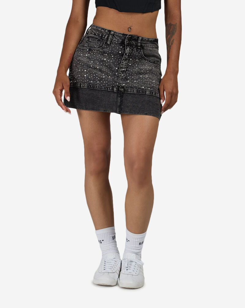 American Bazi Rhinestone Cuffed Mini Skirt RSK-10993-BLK Black 1