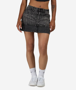 Rhinestone Cuffed Mini Skirt