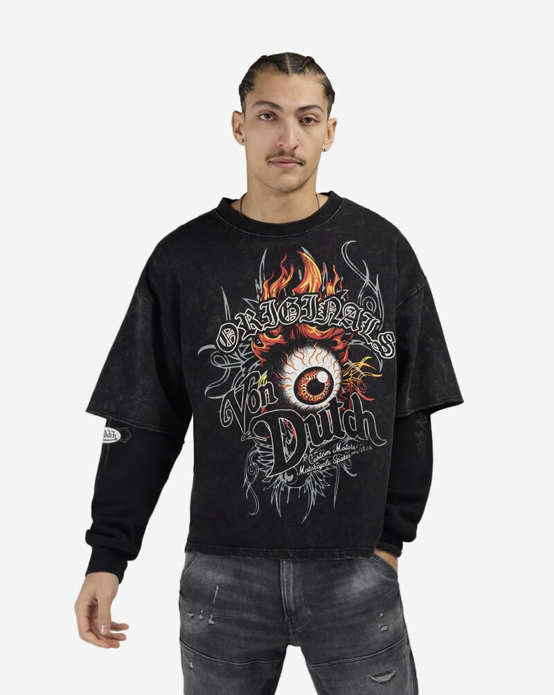 Von Dutch Fleece Embroidery Patch Long Sleeve Boxy 2-Fer Tee 4VND5A3538-BLK Black 1