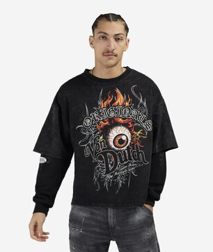 Fleece Embroidery Patch Long Sleeve Boxy 2-Fer Tee