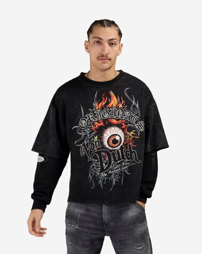 Fleece Embroidery Patch Long Sleeve Boxy 2-Fer Tee