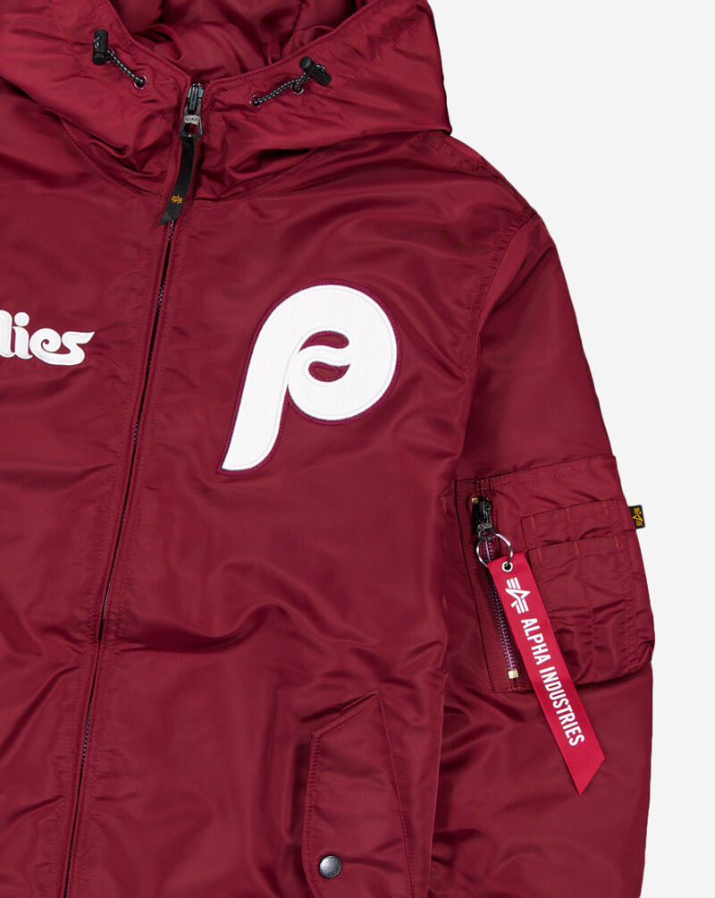 New Era Alpha Industries Historic L-2B Philadelphia Phillies Hooded Bomber Jacket 60564155 Red 2