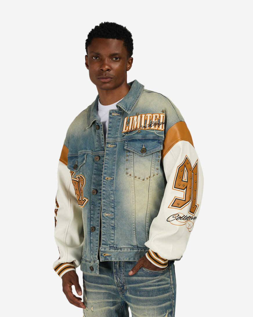 Shop Smoke Rise Rise To Reign Trucker Jacket JJ26F545SN-BLU blue