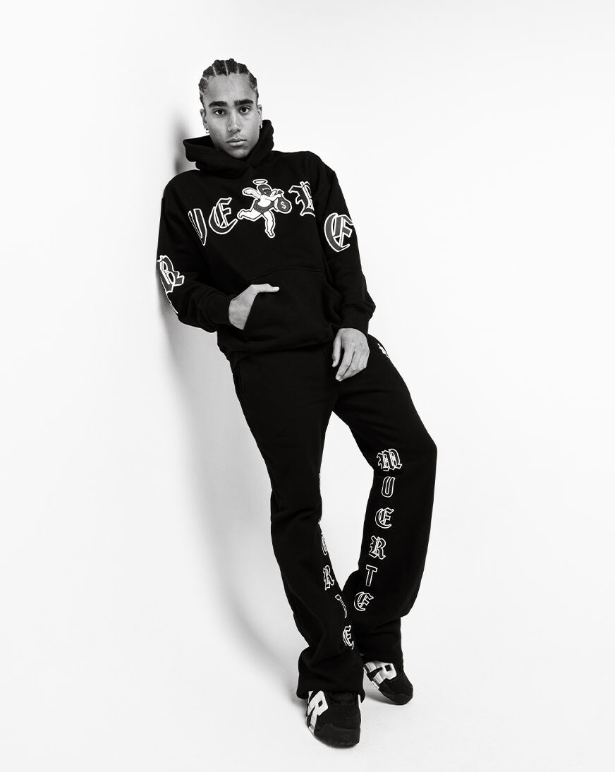 Shop Hasta Muerte Motivated Stacked Fleece Pant HMMOTIVATEDBTM-BLK