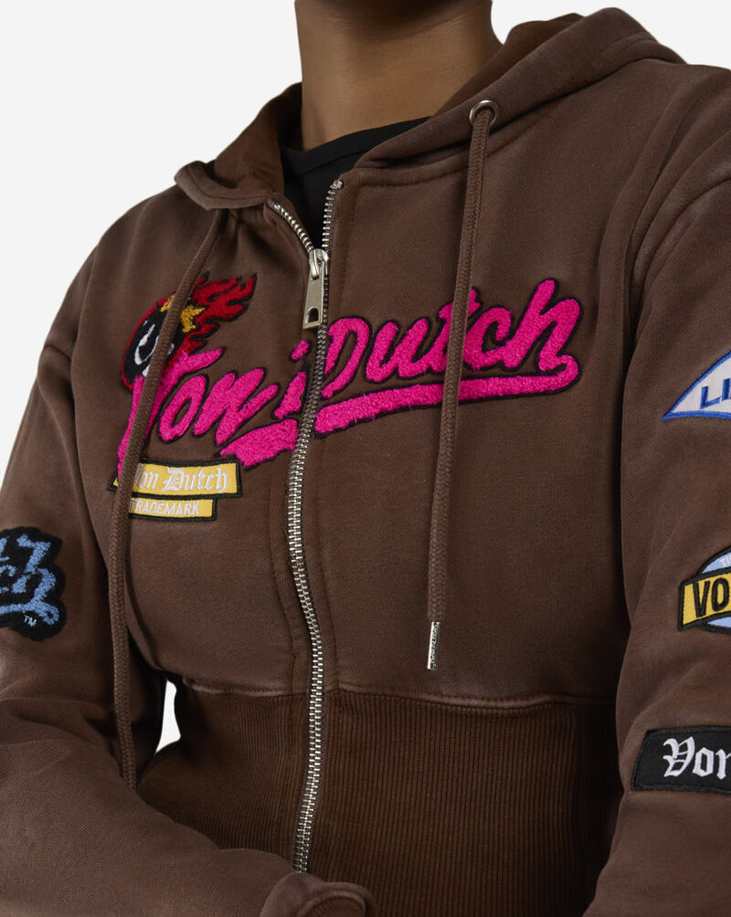 Von Dutch Full Zip Fleece Corset Hoodie VND2B0089SN Brown 3