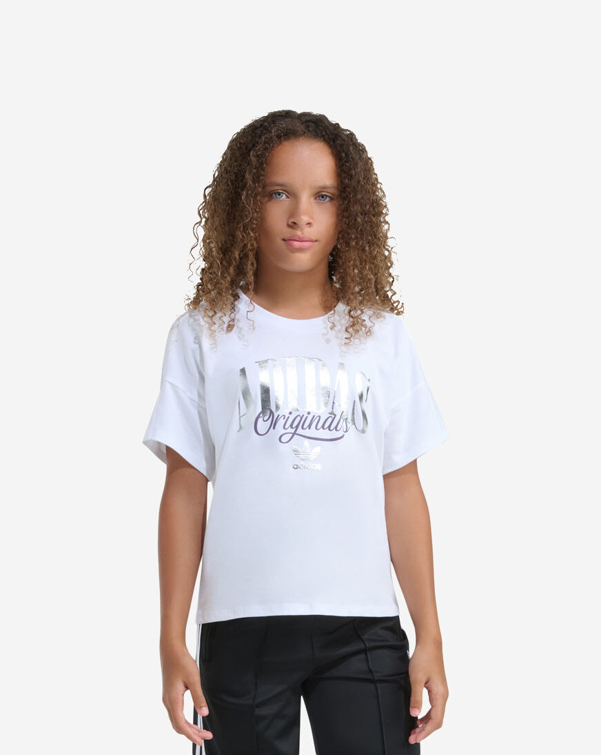 Shop adidas Kids' Silver Foil Logo Tee OA01196-WHITE white