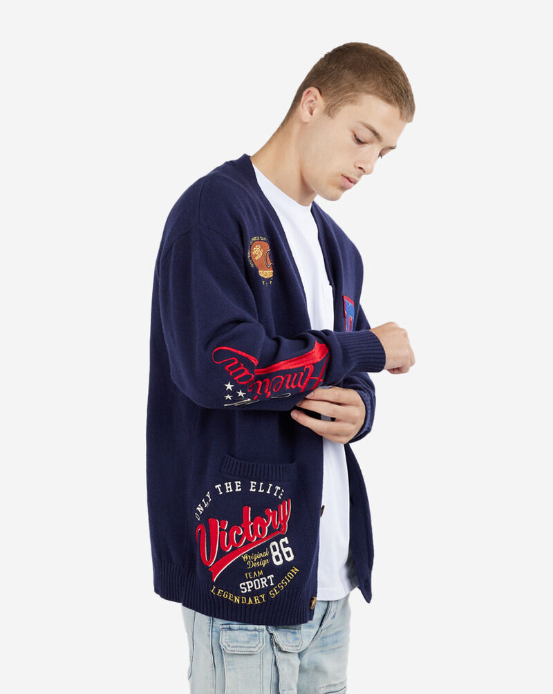 Decibel Varsity Cardigan Sweater SC212-NVY Blue 2