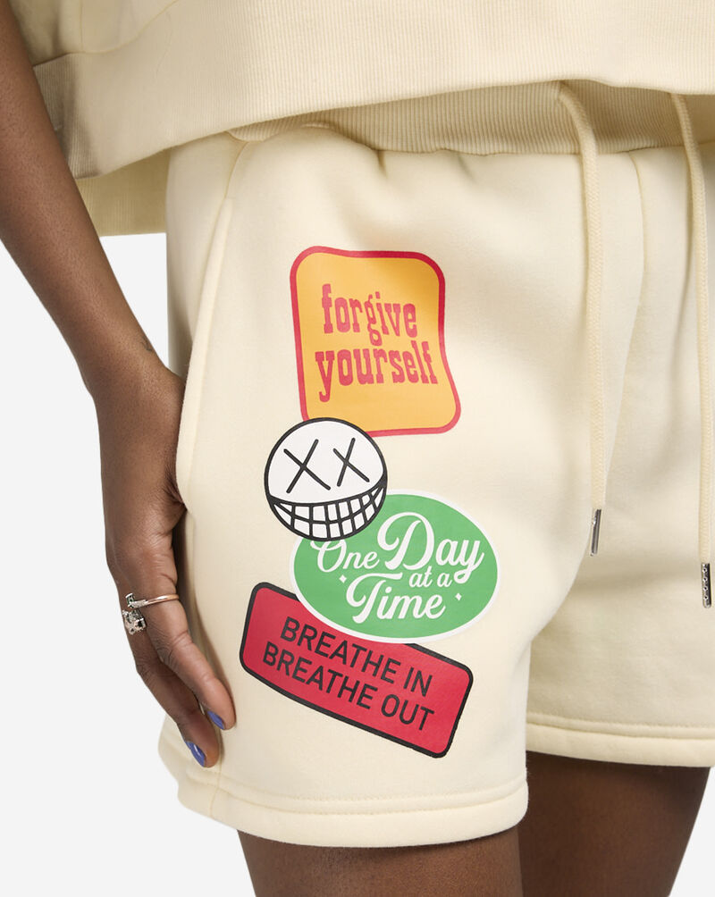 First Row Graphic Patch Fleece Shorts FRLB2557 Beige 3