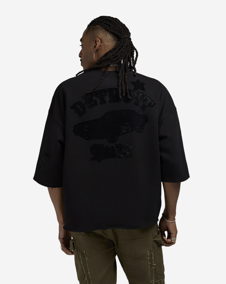 Shop Bag Mafia Detroit Rhinestone Crop Sweatshirt WC5971114-BLK