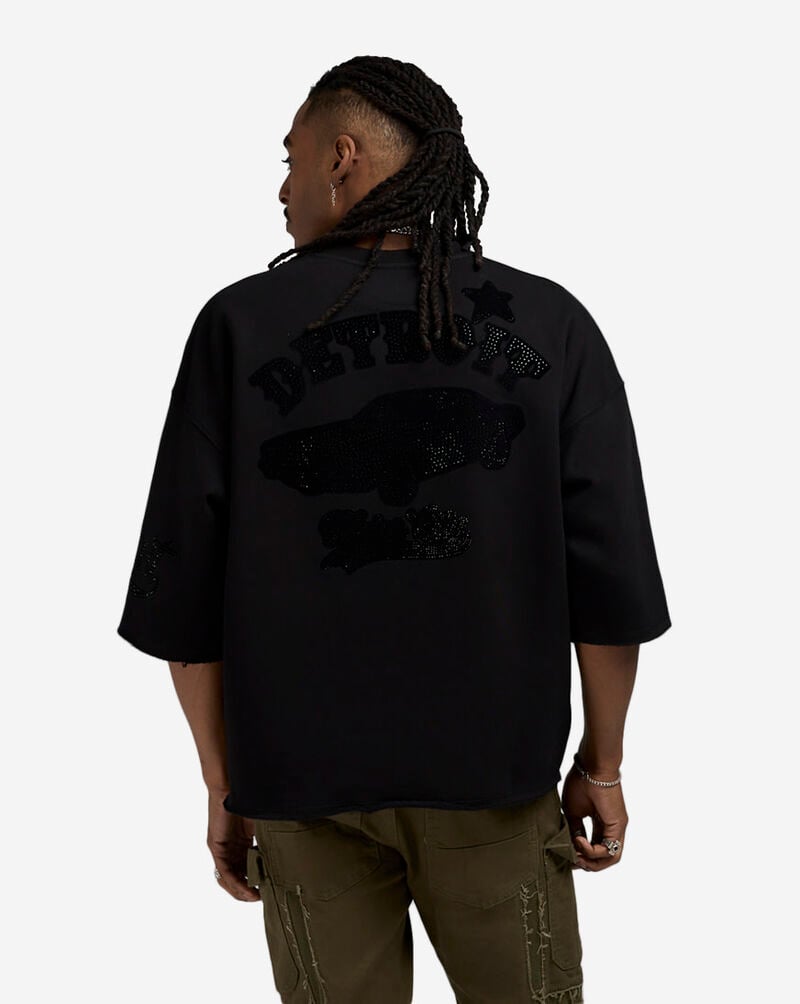 Bag Mafia Detroit Rhinestone Crop Sweatshirt WC5971114-BLK Black 2