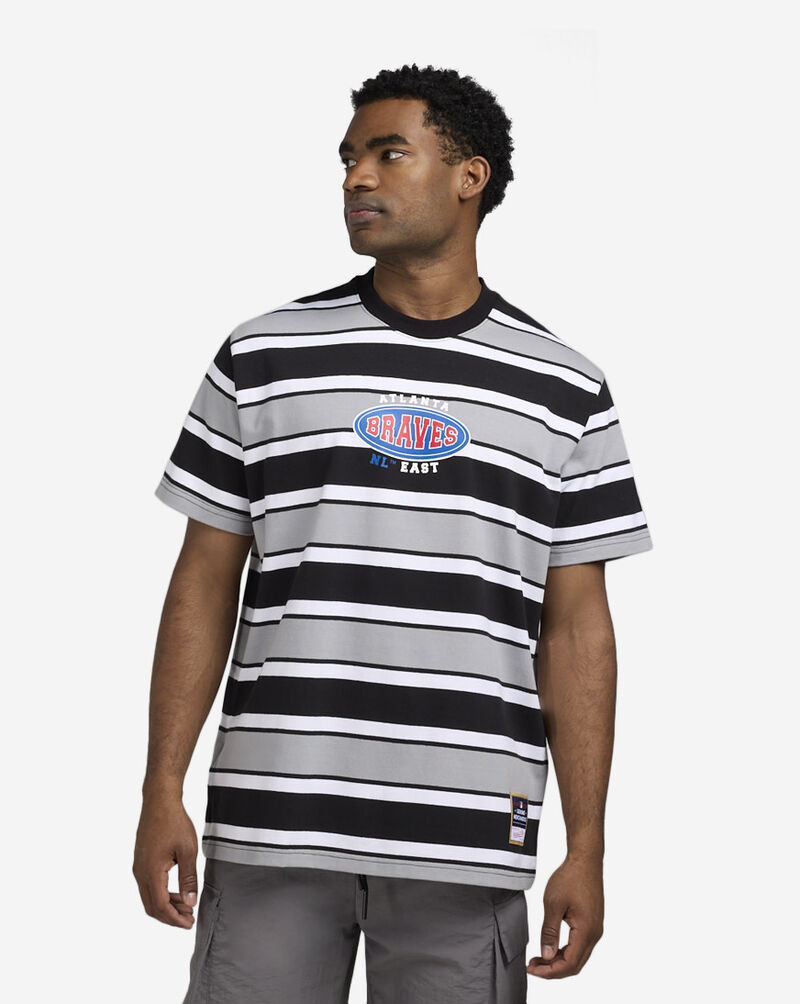 Mitchell  Ness Atlanta Braves Striped T-Shirt SS10114-ABRBLCK Black 1