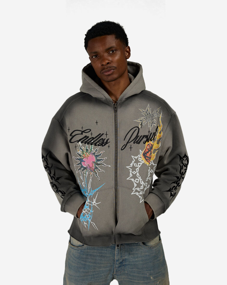 Shop Smoke Rise Endless Pursuit Studded Hoodie FO26F542SN-SKY grey