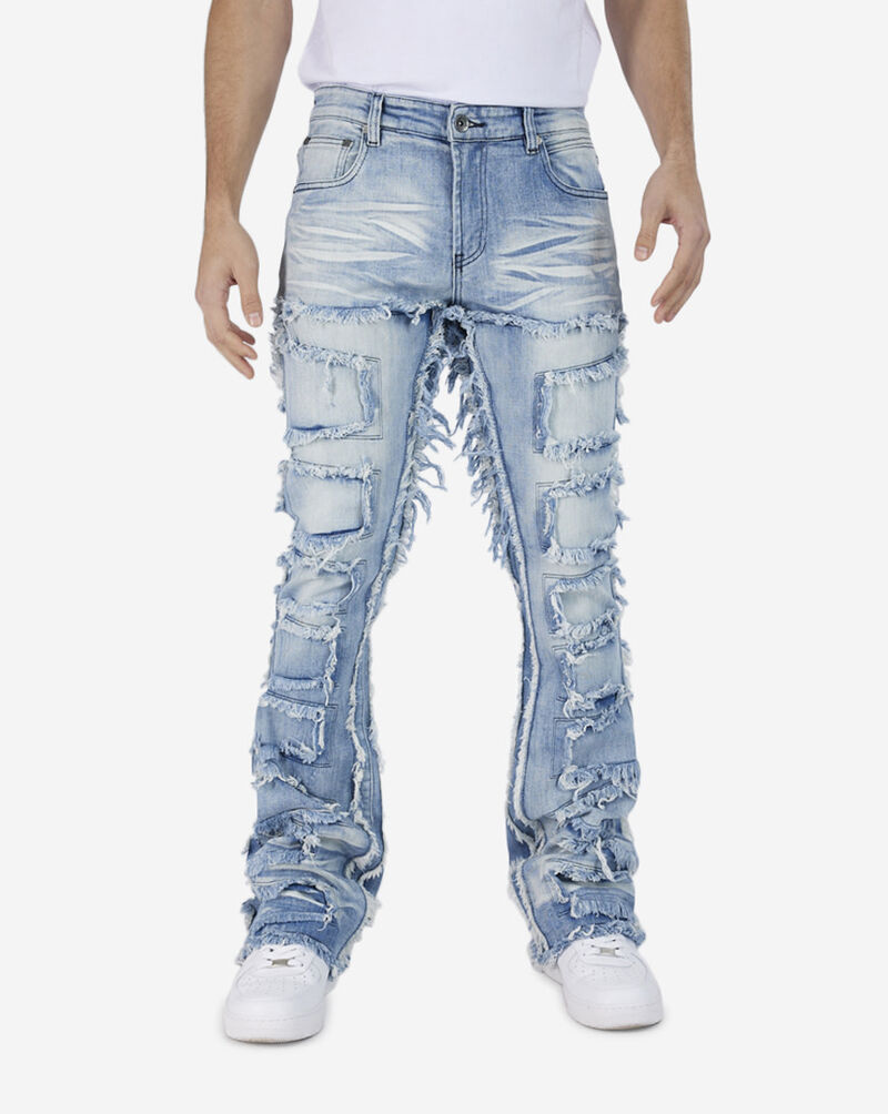 Shop Decibel Stacked ZipZag Frayed Denim Jeans DCBWB005BLU blue SNIPES USA