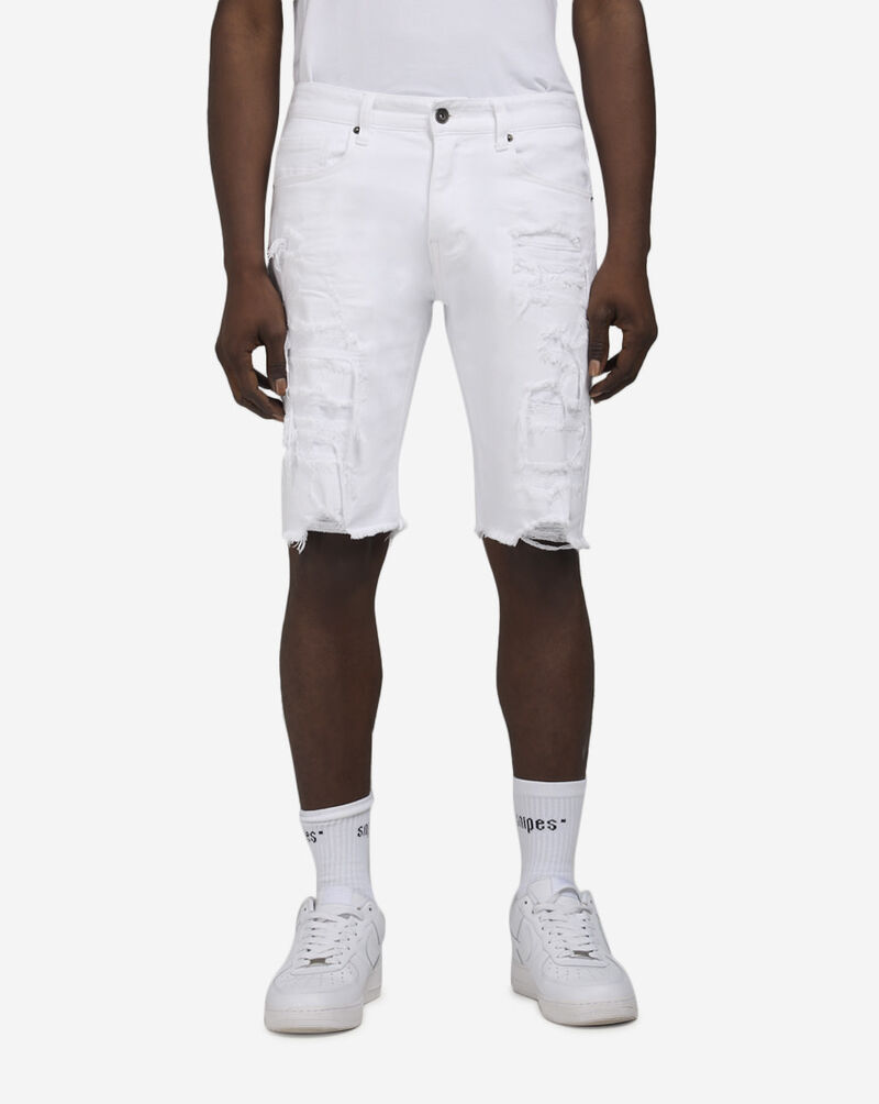 Smoke Rise Distressed Rip and Repair Denim Shorts JS21121SNZ-WHT White 1