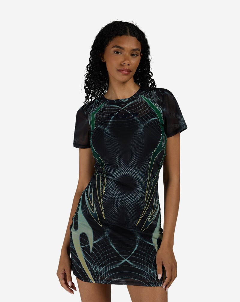 Smoke Rise Printed Mesh Bodycon Dress RKD26S423SN-BLACK Black 1