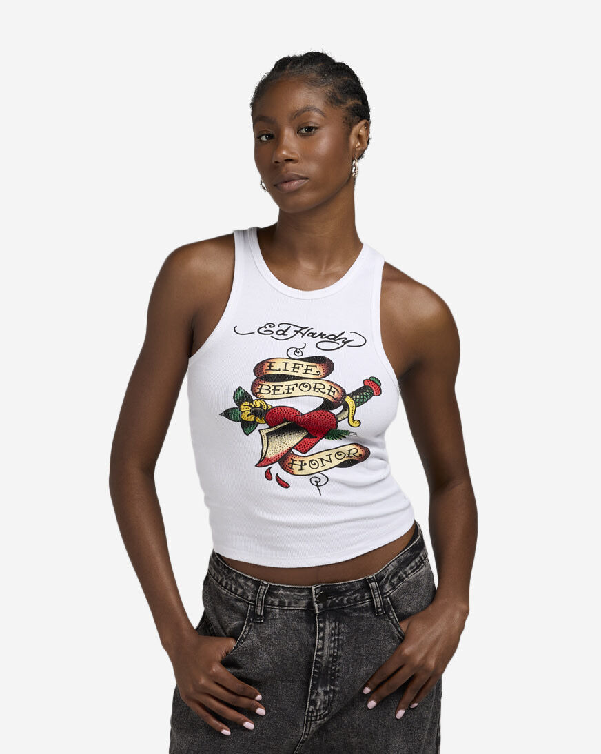 Shop Ed Hardy Heart Sword Tank Top EHW1207-5RS white
