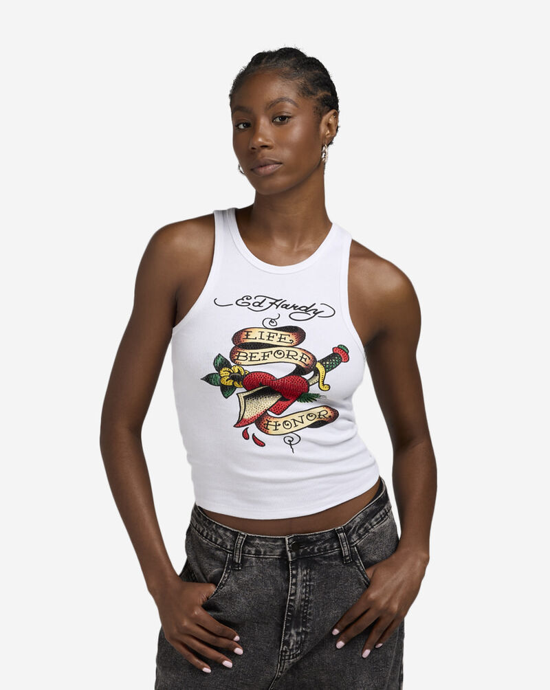 Ed Hardy Heart Sword Tank Top EHW1207-5RS White 1