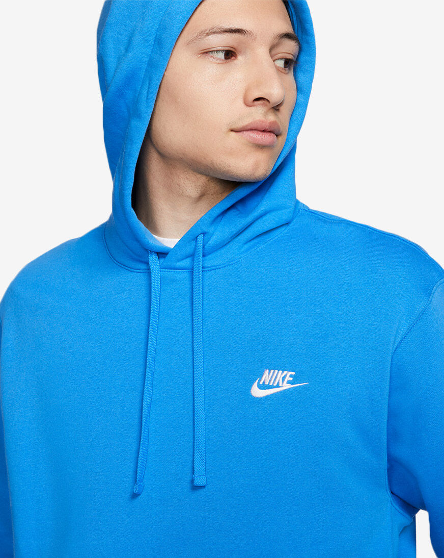 nike club fleece hoodie light blue