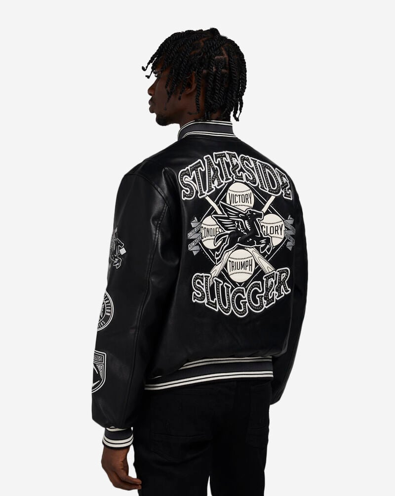 Smoke Rise Pu Studded Patch Varsity Jacket OH24798SNZ-BLK Black 2
