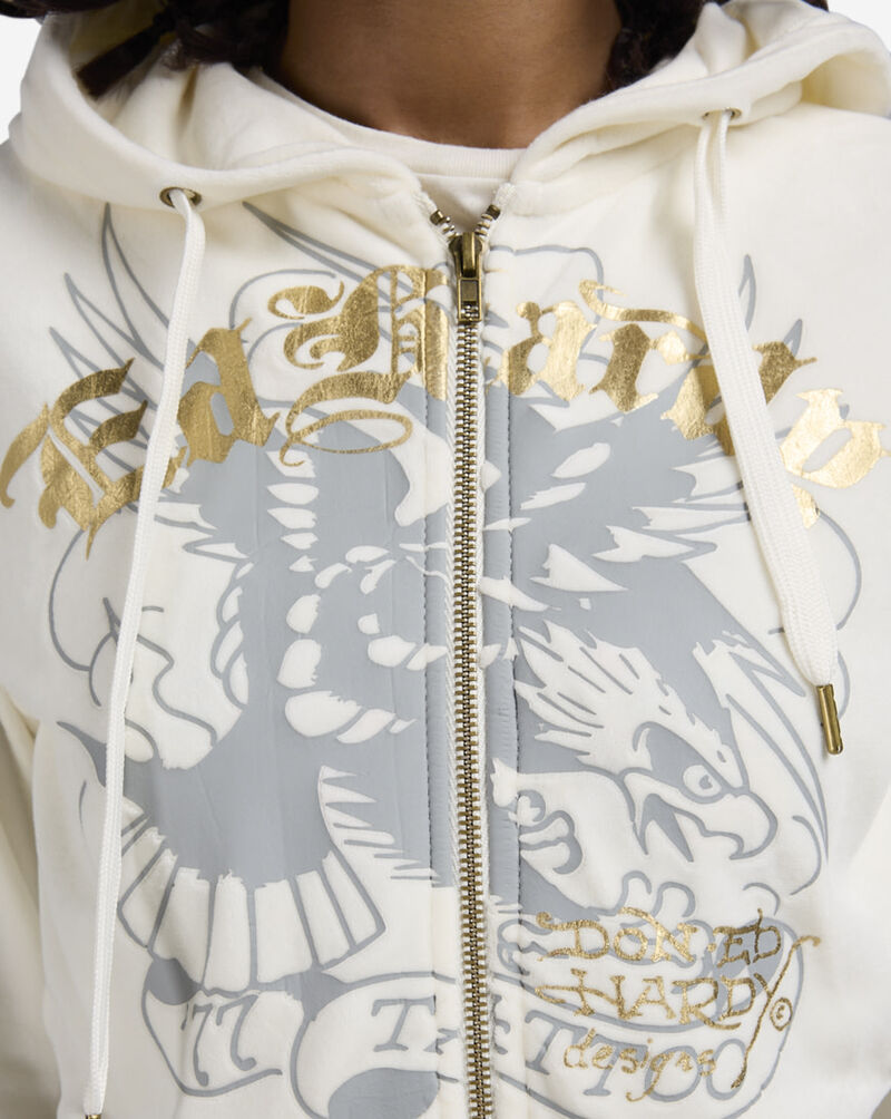 Ed Hardy Tiger Crown Velour Hoodie EHW1807-8 cream 3