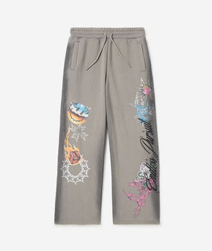 Kids' Sticker Rhinestone Washed Fleece Open Leg Pant