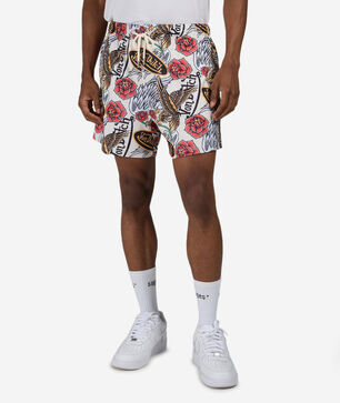 Allover Rose And Eagle Print Short