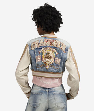 Denim Cropped Tapestry Jacket