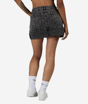 Rhinestone Cuffed Mini Skirt