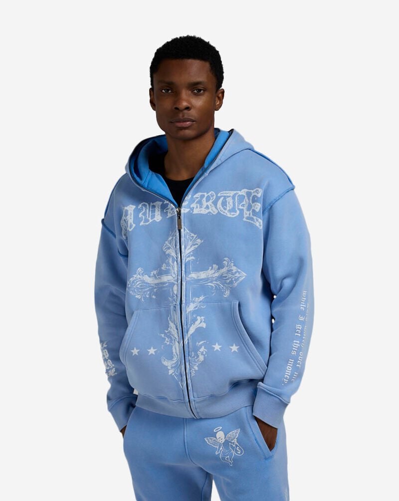 Hasta Muerte Muerte Cross Full Zip Hoodie HMCROSSHOOD-BLUE Blue 1