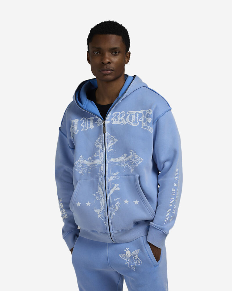 Hasta Muerte Muerte Cross Full Zip Hoodie HMCROSSHOOD-BLUE Blue 1